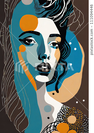 Abstract Art-inspired portrait of a vibrant woman. Surreal portrait of beautiful woman. Colorful hair. Unusual color work. digital art. Illustration of beautiful young woman. AI-generated item Abstract Art-inspired portrait of a vibrant woman. Surreal portrait of beautiful woman. Colorful hair. Unusual color work. digital art. Illustration of beautiful young woman. AI-generated item 111094446