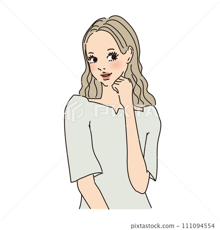 可愛女上半身長捲髮 111094554
