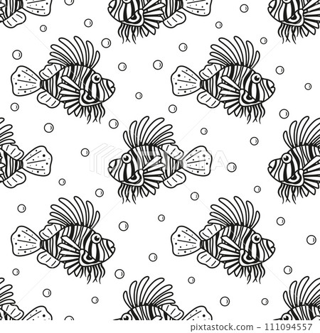 seamless pattern with cartoon lionfish 111094557