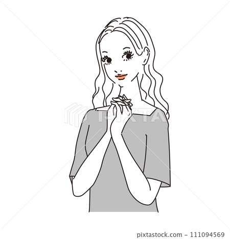 Cute female upper body with long wavy hair 111094569
