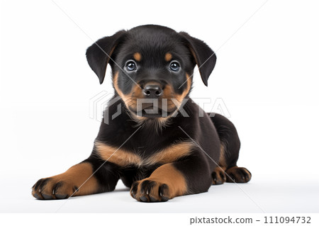 Full size portrait of Rottweiler puppy Isolated on white background 111094732