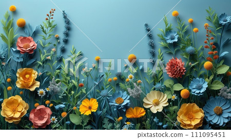 many blooming flowers, floral background 111095451