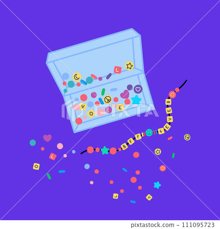 Cartoon Color Bead Art Kit Doing Beading Process Concept Flat Design Style. Vector illustration of Handmade Beads Bracelet 111095723