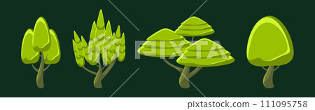 Green Fantasy Forest Tree with Trunk and Shaped Crown Vector Set Green Fantasy Forest Tree with Trunk and Shaped Crown Vector Set 111095758
