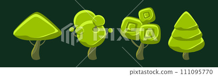 Green Fantasy Forest Tree with Trunk and Shaped Crown Vector Set Green Fantasy Forest Tree with Trunk and Shaped Crown Vector Set 111095770