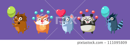 Adorable Animal Character Celebrating Holiday Vector Set 111095809