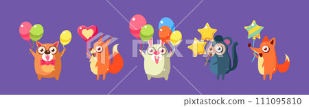 Adorable Animal Character Celebrating Holiday Vector Set 111095810