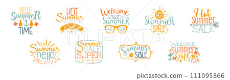 Summer Holiday and Vacation Bright Label Vector Set Summer Holiday and Vacation Bright Label Vector Set 111095866