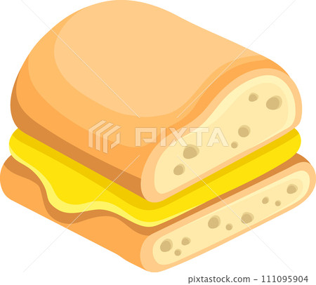 flat illustration icon symbol, sandwich bread with cheese filling for breakfast 111095904