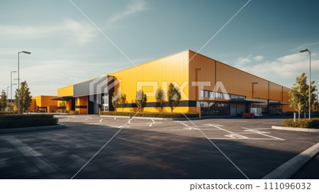 exterior of a commercial warehouse with roller doors 111096032