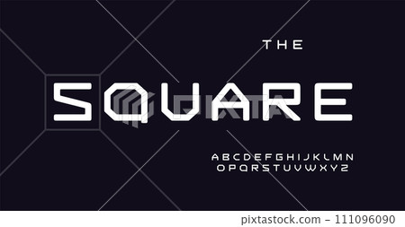 Square alphabet, bold block letters, simple cubic font for modern tech sport logo, headline, contemporary typography. Minimal, clean, geometric design. Vector typeset. Square alphabet, bold block letters, simple cubic font for modern tech sport logo, headline, contemporary typography. Minimal, clean, geometric design. Vector typeset. 111096090