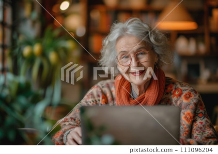 older woman smile face using a laptop older woman smile face using a laptop 111096204