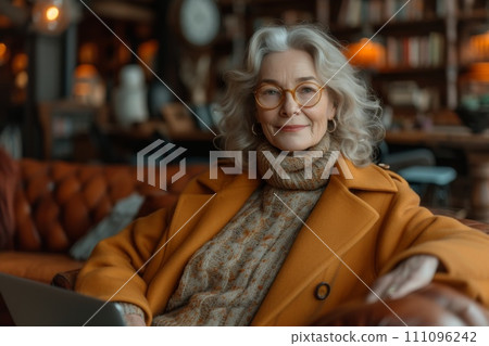 older woman smile face using a laptop older woman smile face using a laptop 111096242