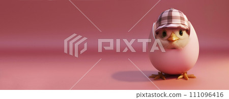 cute chick emerging from egg, banner, AI generated cute chick emerging from egg, banner, AI generated 111096416