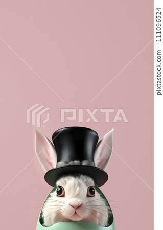 rabbit wearing a top hat in an egg, AI generated 111096524