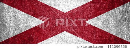 Banner of Alabama grunge state flag. Dirty Alabama state flag on a metal surface. Banner of Alabama grunge state flag. Dirty Alabama state flag on a metal surface. 111096866