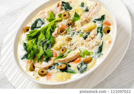 gnocchi zuppa toscana, italian creamy chicken soup 111097022