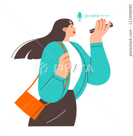 Woman recording voice message with mobile smart phone. Woman recording voice message with mobile smart phone. 111098090