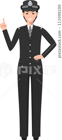 Standing British Policewoman Officer in Traditional Uniform Character Icon in Flat Style. Vector Illustration. 111098280
