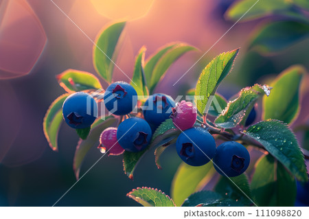 AI-generated content. Farming concept - huckleberries growing on bunch 111098820