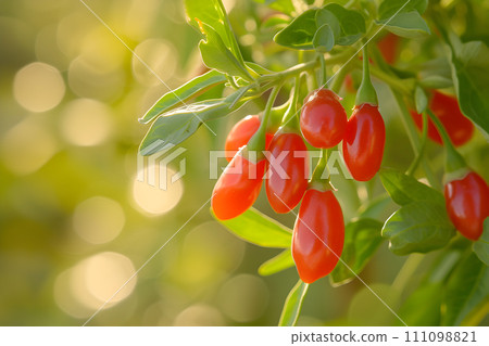 AI-generated content. Farming concept - goji berries growing on bunch AI-generated content. Farming concept - goji berries growing on bunch 111098821