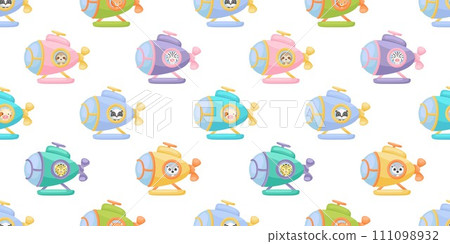Cute little animals on submarine seamless childish pattern. Funny cartoon animal character for fabric, wrapping, textile, wallpaper, apparel. Vector illustration Cute little animals on submarine seamless childish pattern. Funny cartoon animal character for fabric, wrapping, textile, wallpaper, apparel. Vector illustration 111098932