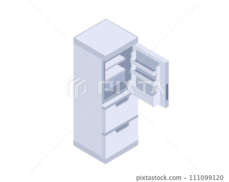 Empty household refrigerator with open door 111099120