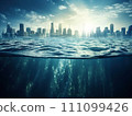 AI-generated content. Flooded city concept. City flooded after hurricane. Generative AI. 111099426