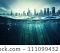AI-generated content. Flooded city concept. City flooded after hurricane. Generative AI. 111099432