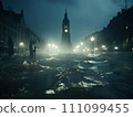 AI-generated content. Flooded city concept. City flooded after hurricane. Generative AI. 111099455