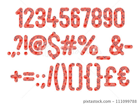 Versatile Collection of Red Romance Numbers and Punctuation for Various Uses 111099788