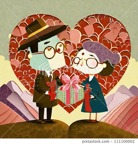 一個女孩送出情人節巧克力，一個男孩收到巧克力 111100002