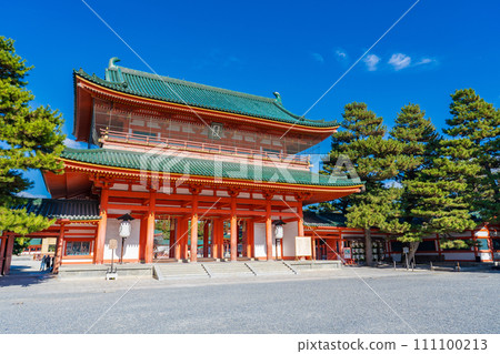 Vermilion restored Otenmon gate of Heian Shrine, Sakyo Ward, Kyoto City Vermilion restored Otenmon gate of Heian Shrine, Sakyo Ward, Kyoto City 111100213