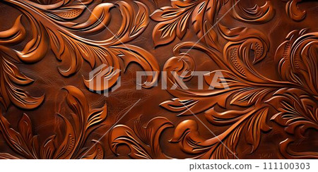 Intricate carved wood pattern detail perfect for background use. elegant dark wooden texture. ideal for designers and art projects. AI 111100303