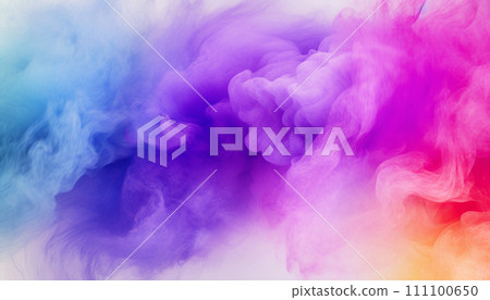 Explosion of vibrant color powder clouds in pink, orange, yellow, blue, and purple hues 111100650