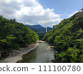 Summer blue sky and Suwakyo Bridge over the Tone River mountain stream in Minakami Town 111100780