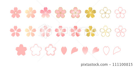 Set of cherry blossom petal icons and decorations_Cute spring flower illustration material 111100815