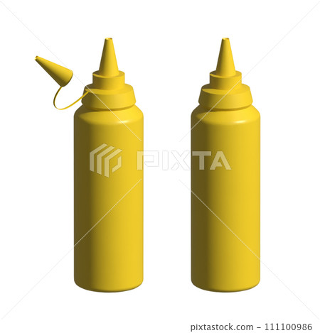 Realistic detailed 3d Mustard squeeze bottle with splatter on white background Realistic detailed 3d Mustard squeeze bottle with splatter on white background 111100986