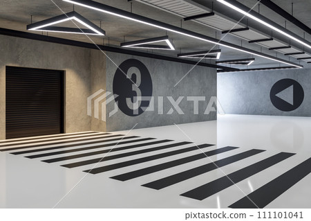 Modern industrial loft style indoor parking with concrete wall 3d render 111101041