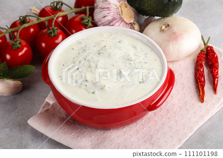 Traditional delicious appetizer; greek tzatziki (Turkish name; cacik) Traditional delicious appetizer; greek tzatziki (Turkish name; cacik) 111101198