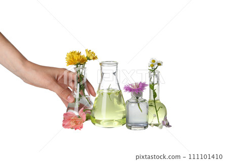 PNG, Test tubes with flowers, isolated on white background 111101410