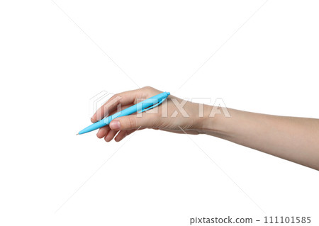 PNG,a female hand holds a blue pen, isolated on white background PNG,a female hand holds a blue pen, isolated on white background 111101585