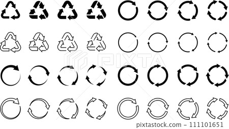回收圖和圓形箭頭輪廓和線條圖圖示集 111101651