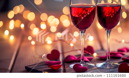 Romantic valentine's day celebration with a glass of fine wine 111101680