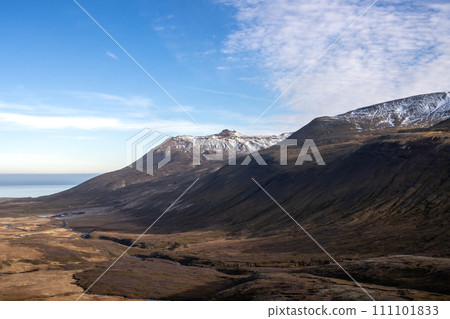 Mountains and a fjord, Hafnarholmi, Iceland Mountains and a fjord, Hafnarholmi, Iceland 111101833