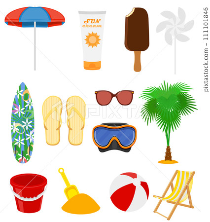 beach and sea summer leisure objects stock vector illustration 111101846