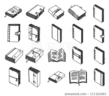 Notebook Doodle vector icon set. Drawing sketch illustration hand drawn line eps10 Notebook Doodle vector icon set. Drawing sketch illustration hand drawn line eps10 111102065