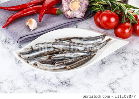 Pickled anchovy in the plate 111102877