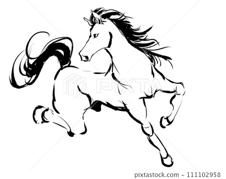 Line drawing of a running horse Line drawing of a running horse 111102958