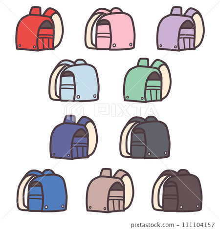 Illustration set of simply deformed and colorful hand-drawn school bags Illustration set of simply deformed and colorful hand-drawn school bags 111104157